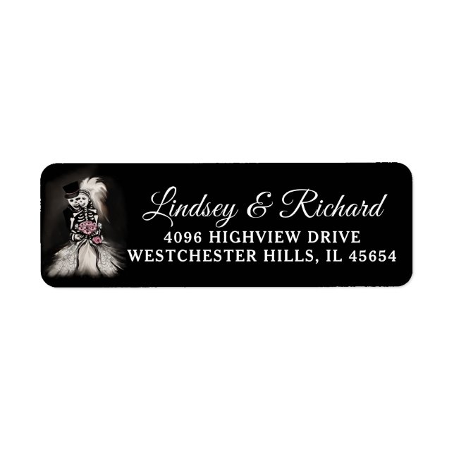 Bride Groom Skeletons Small Bröllop Address Label Returadress Etikett (Framsidan)