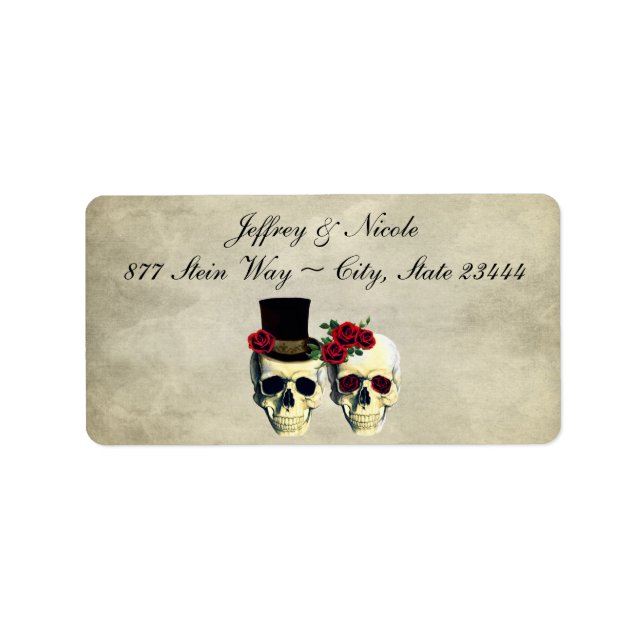 Bride & Groom Skull Bröllop Adressetikett (Framsidan)