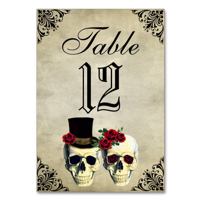 Bride & Groom Skull Bröllop Bord-kort Bordsnummer (Framsidan)