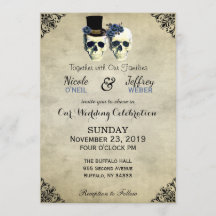 Bride & Groom Skull Goth Rustic Bröllop Blue