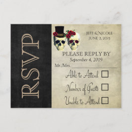 Bride & Groom Skull Goth Rustic Bröllop Red OSA Inbjudan Vykort