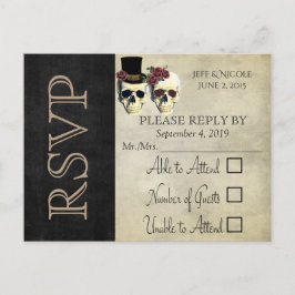 Bride & Groom Skull Teal Ro Bröllop OSA Inbjudan Vykort