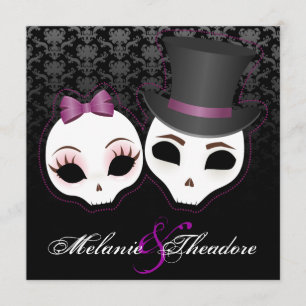 Bride & Groom Skullies (Violet) Inbjudningar