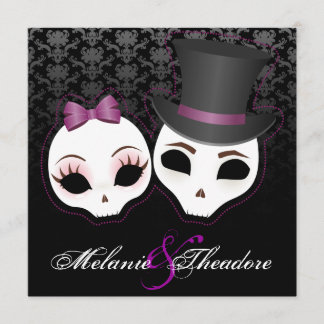Bride & Groom Skullies (Violet) Inbjudningar