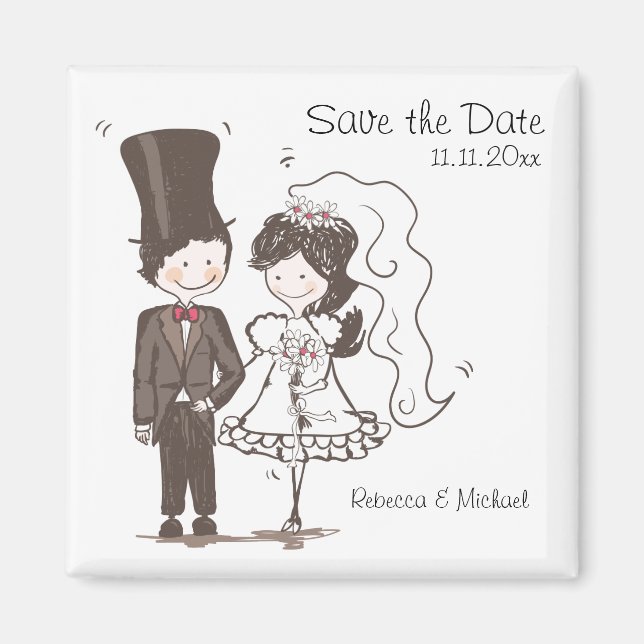 Bride & Groom Spara datum magneter (Framsidan)