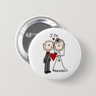 Bride & Groom Stick figurer Bröllop I Do Knapp