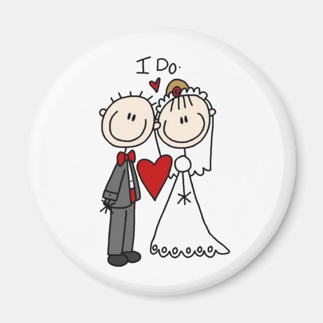 Bride & Groom Stick figurer Bröllop I Do Magnet (Framsidan)