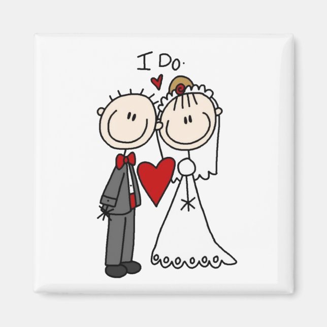 Bride & Groom Stick figurer Bröllop I Do Magnet (Framsidan)