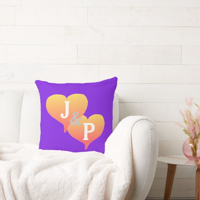 Bride Groom Sunset Hearts Violet Reversible Pillow Kudde (Soffa)