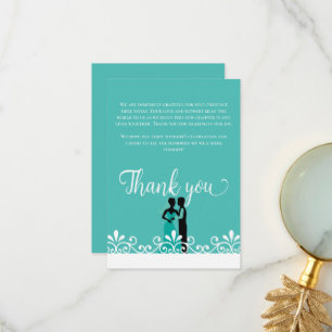 Bride Groom Teal White Elegant bröllop Tack Kort