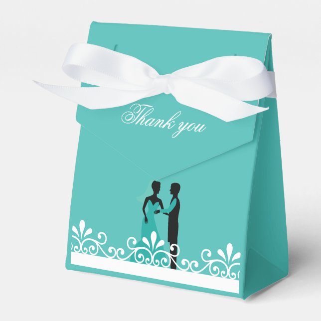 Bride Groom Teal White Elegant bröllop Tack Presentaskar (Framsidan Sidan)