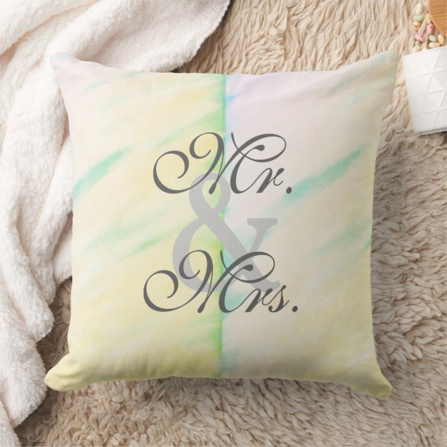 Bride Groom Tropical Watercolor Reversible Pillow Kudde (Filt)