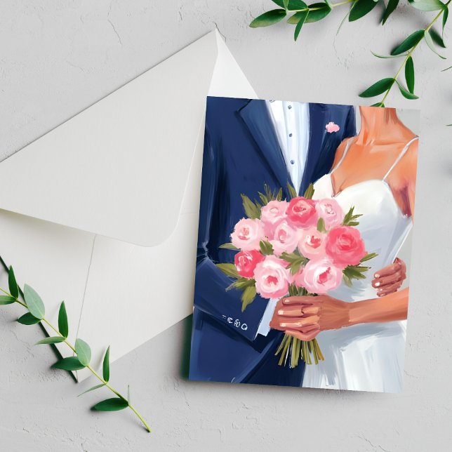 Bride & Groom Wedding Bouquet Watercolor Card (Skapare uppladdad)