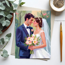 Bride & Groom | Wedding Newlyweds Watercolor Vykort