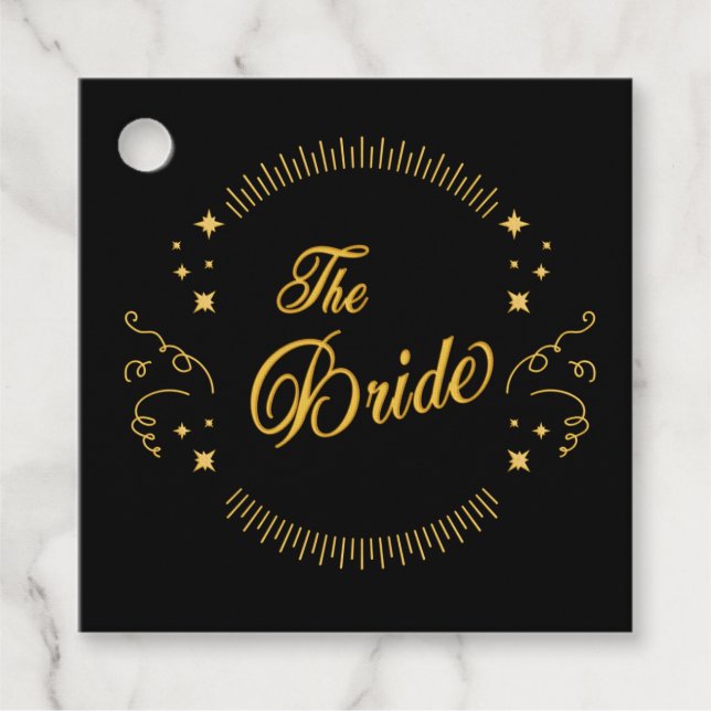 Bride Guld Black Bröllop Elegant Classic Gåvor Etiketter (Framsida)