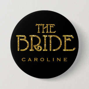 Bride Guld Faux Glitter Namn bricka Button Knapp