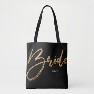 Bride Guld Glitter & Black Calligraphy Tygkasse