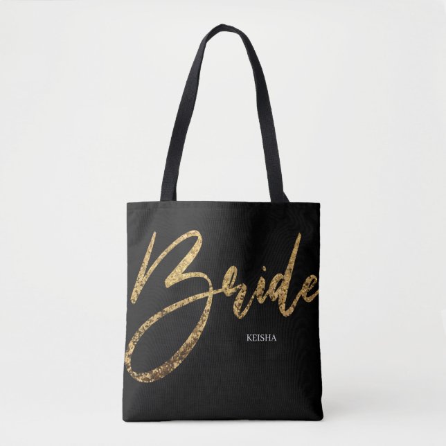 Bride Guld Glitter & Black Calligraphy Tygkasse (Framsida)