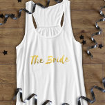 Bride Guld och White Bachelorette Party Linne Med Racerback<br><div class="desc">Perfekt tanktop till bäran efter ditt Beach-bröllop - du vet aldrig - du kanske får några friheter som Bride - har roligt i sol och grattisar!</div>