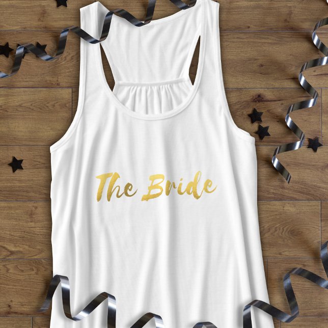 Bride Guld och White Bachelorette Party Linne Med Racerback (Perfect tank top for The Bride!)