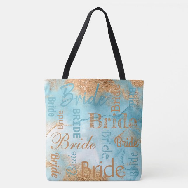 Bride Guld Turcouise Script Modern Bröllop Tygkasse (Framsida)