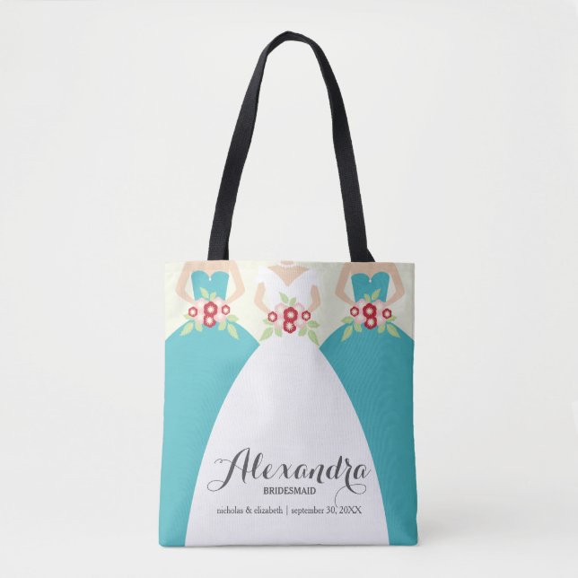 Bride & Hennes Bridesmaids Bröllopsfest Tote (aqua Tygkasse (Framsida)