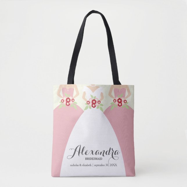 Bride & Hennes Bridesmaids Bröllopsfest Tote (rosa Tygkasse (Framsida)