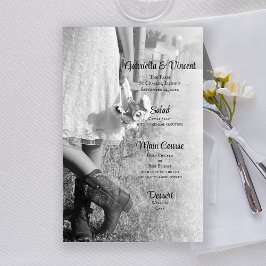 Bride i Cowboy Boots och Sunblommor Bröllop Menu