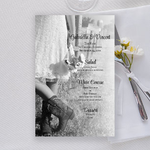 Bride i Cowboy Boots och Sunblommor Bröllop Menu