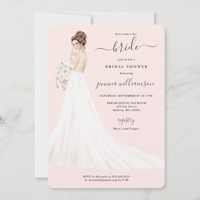 Bride i Snöre Gown Möhippa Inbjudningar (Framsida)