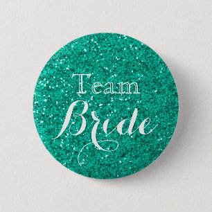 Bride i Teal Glitter Faux Foil Bröllop Team Bride Knapp