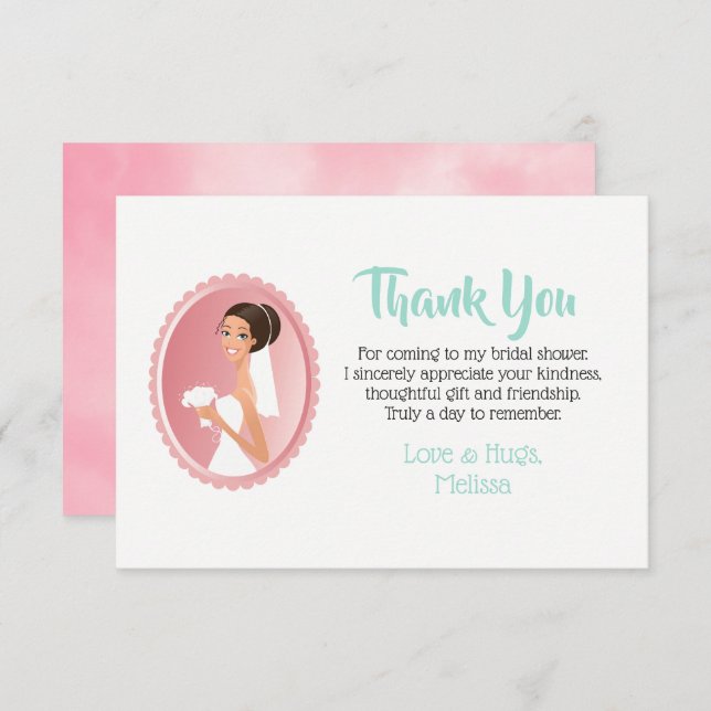 Bride in a Veil with Bouquet Möhippa Tack Inbjudningar (Fram/baksida)