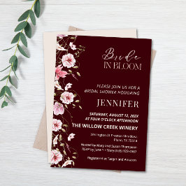 Bride in Bloom Burgundy Floral Bridal Shower  Inbjudningar