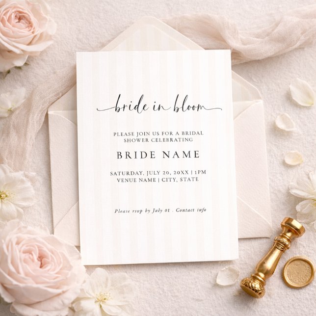 Bride in Bloom Stripe Bridal Shower Invitation Inbjudningar (Skapare uppladdad)