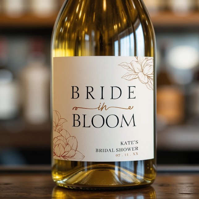 Bride in Bloom Tan Brown Möhippa (Bride in Bloom Tan Brown Bridal Shower Sparkling Wine Label
)