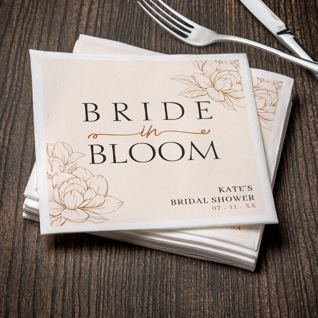 Bride in Bloom Tan Brown Möhippa Pappersservett (Bride in Bloom Tan Brown Bridal Shower Napkins
)