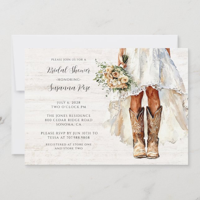 Bride in Boots Walking Inbjudningskort för möhippa (Framsida)