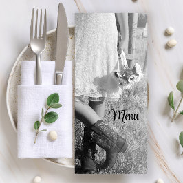 Bride in CowboyBoots Sunblommblommor Bröllop Menu Meny