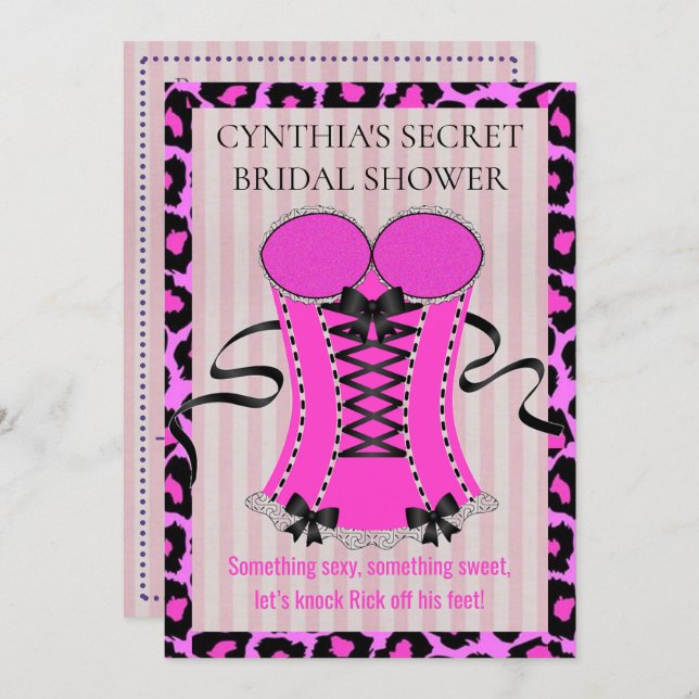 BRIDE Kärlek Rosa Lingerie Möhippa Party Inbjudningar (Fram/baksida)