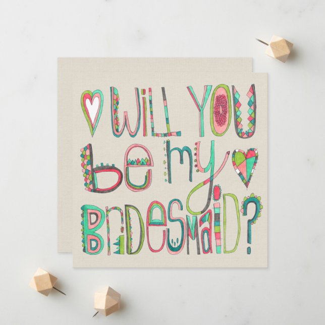 Bride kommer att bli min Bridesmaid Typografi Meddelande (Fram/Back In Situ)