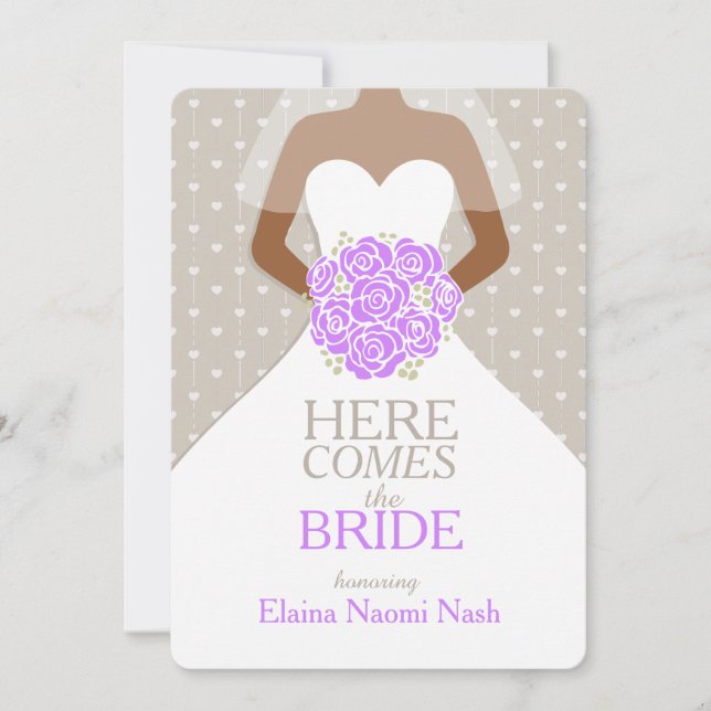 Bride lila bukett med rosor grafik möhippa inbjudningar (Framsida)