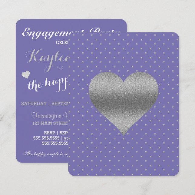 BRIDE Lila Plum Silver Polka Dot Shower Party Inbjudningar (Fram/baksida)