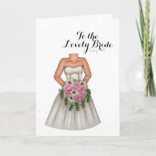 Bride med Bouquet Flowers Bröllop Hälsning Kort