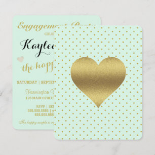 BRIDE Mint och Guld Heart Polka Dot Shower Party Inbjudningar