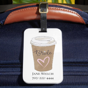 Bride Modern Script Black Coffee Heart Bagagebricka