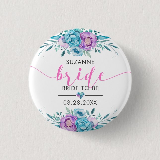 Bride Modern Typography Boho Flowers Knapp (Framsida)