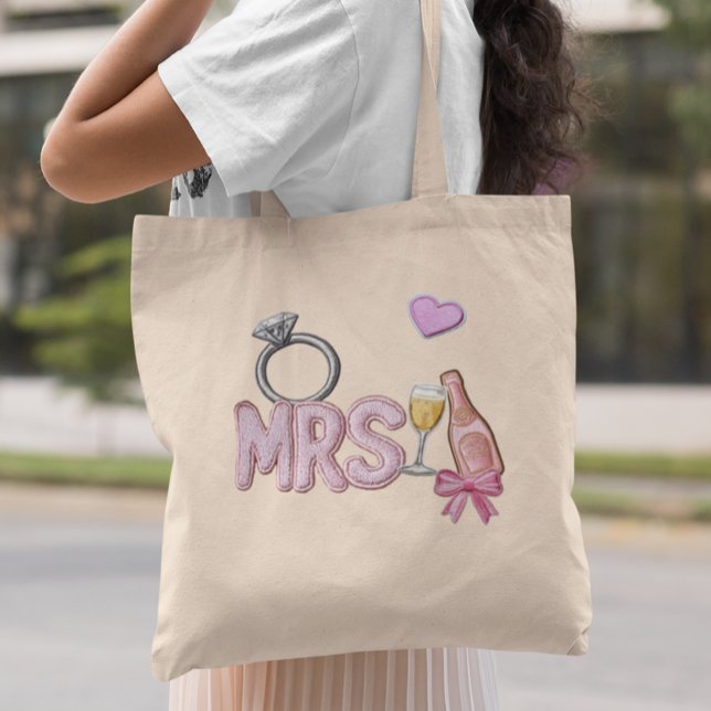 Bride MRS Faux Patch Embroized Champagne Tygkasse (Skapare uppladdad)