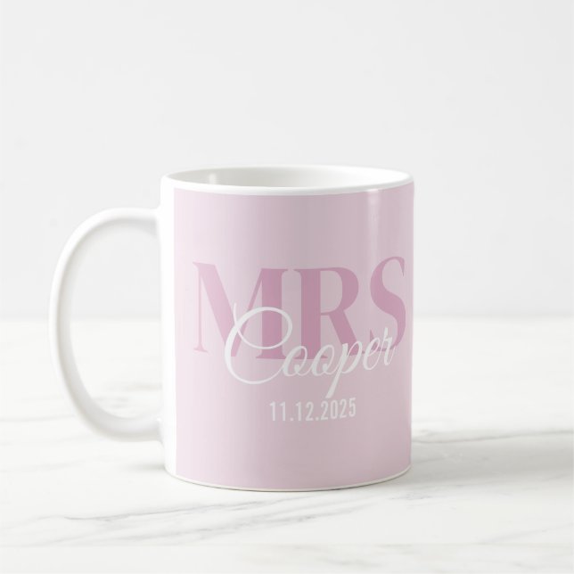 Bride Namn med Bröllop Dag Brott Ljus rosa Kaffemugg (Vänster)
