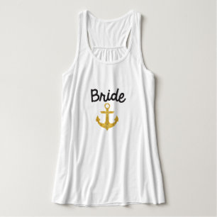 Bride Nautical Anchor Gold Foil Tank Linne Med Racerback