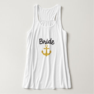 Bride Nautical Anchor Gold Foil Tank Linne Med Racerback